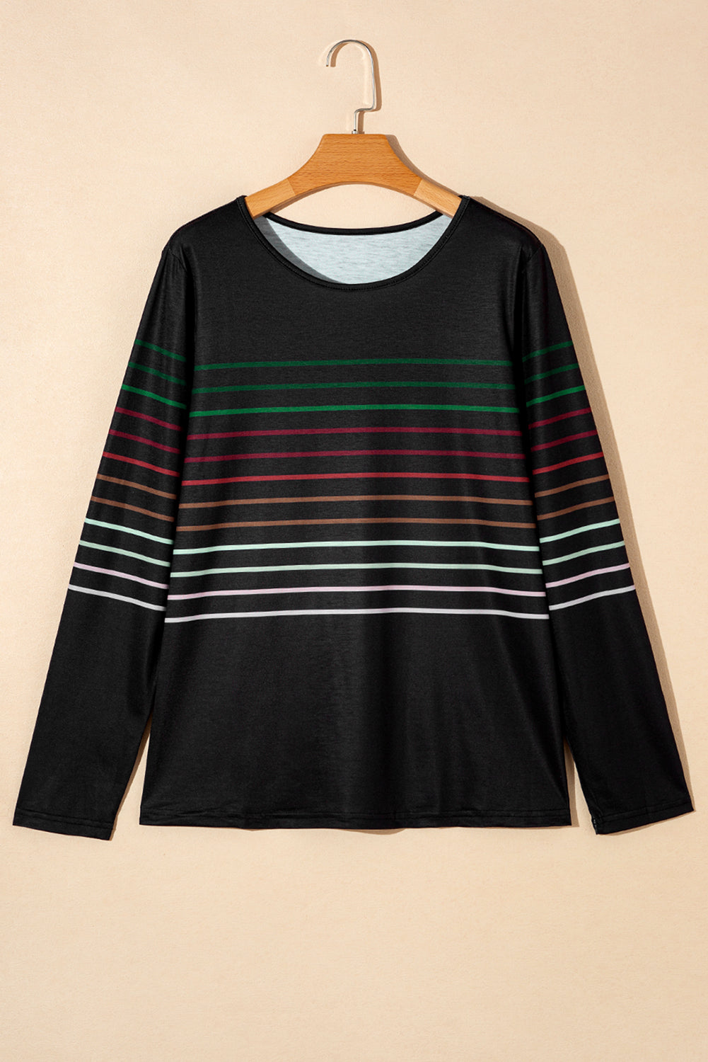 Multicolor Striped Crew Neck Long Sleeve Top