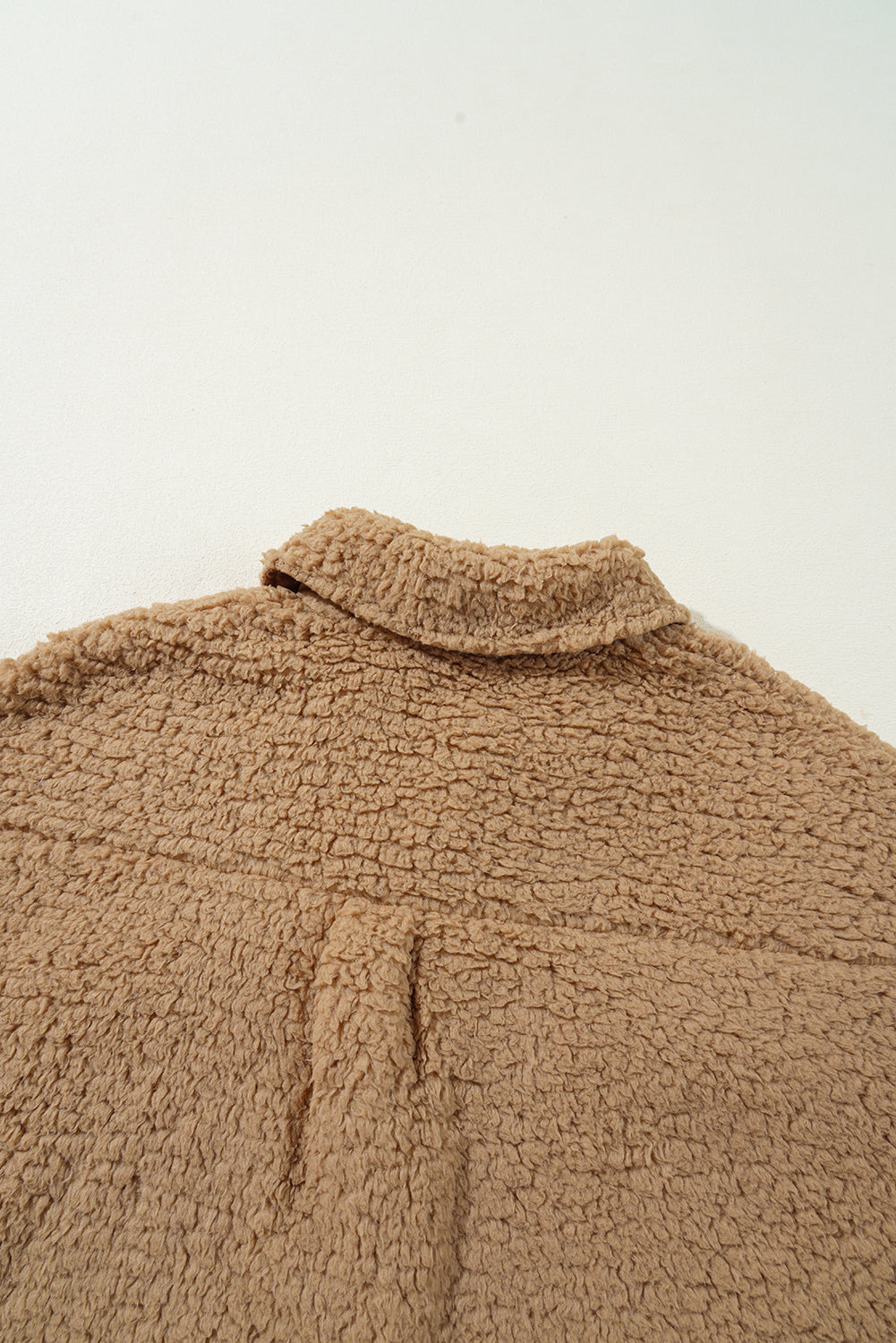 Beige Contrast Flap Pocket Single Breasted Teddy Coat