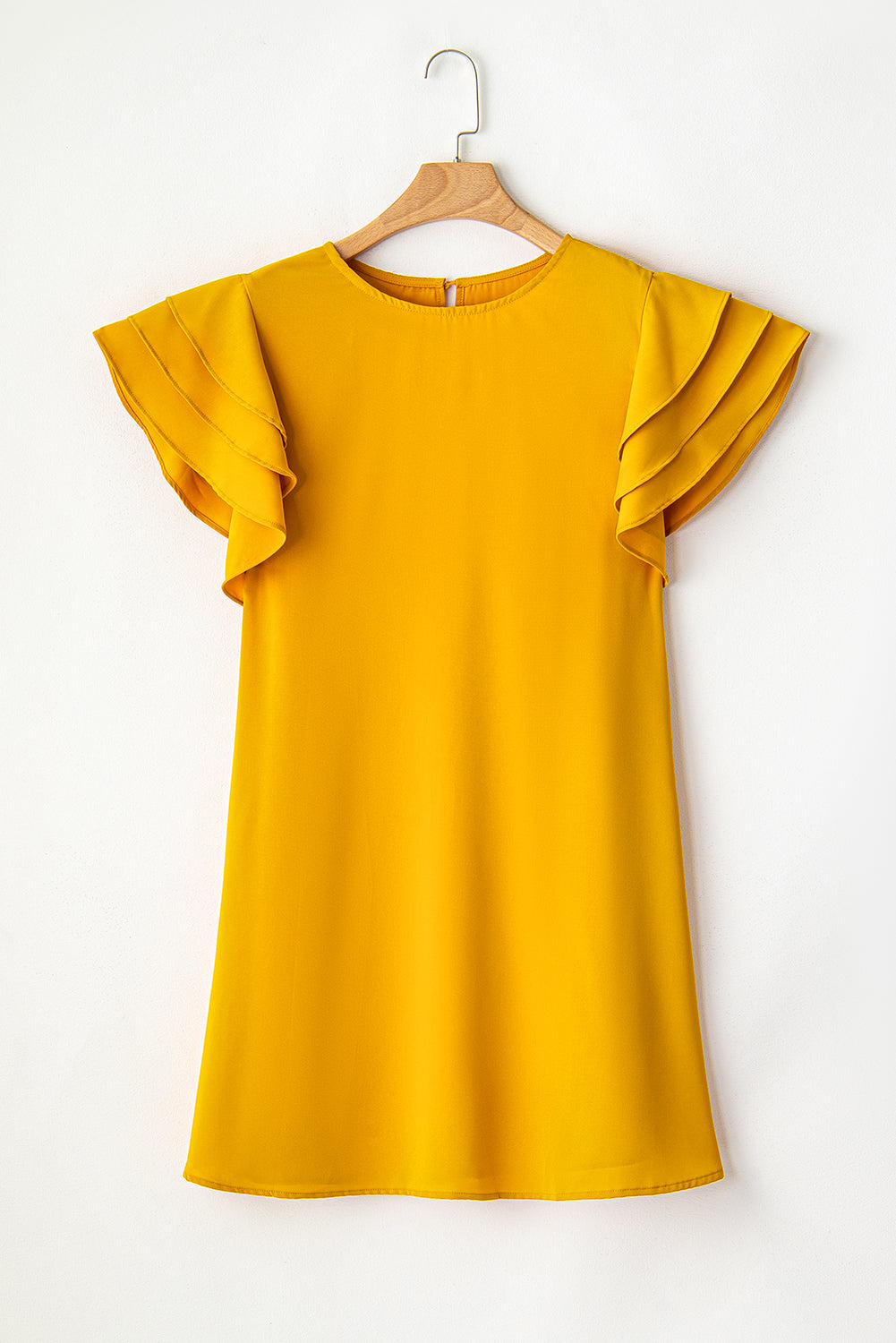 Grapefruit Orange Tiered Ruffled Sleeve Plus Size Mini Dress