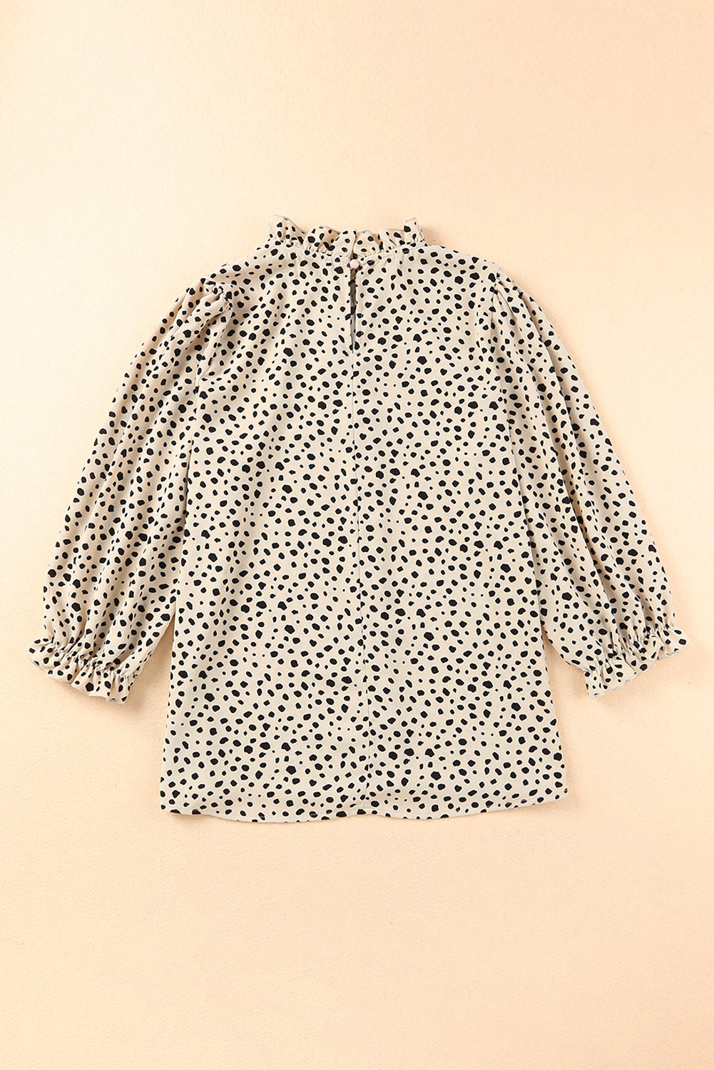 Brown Frilled Neck 3/4 Sleeves Cheetah Blouse