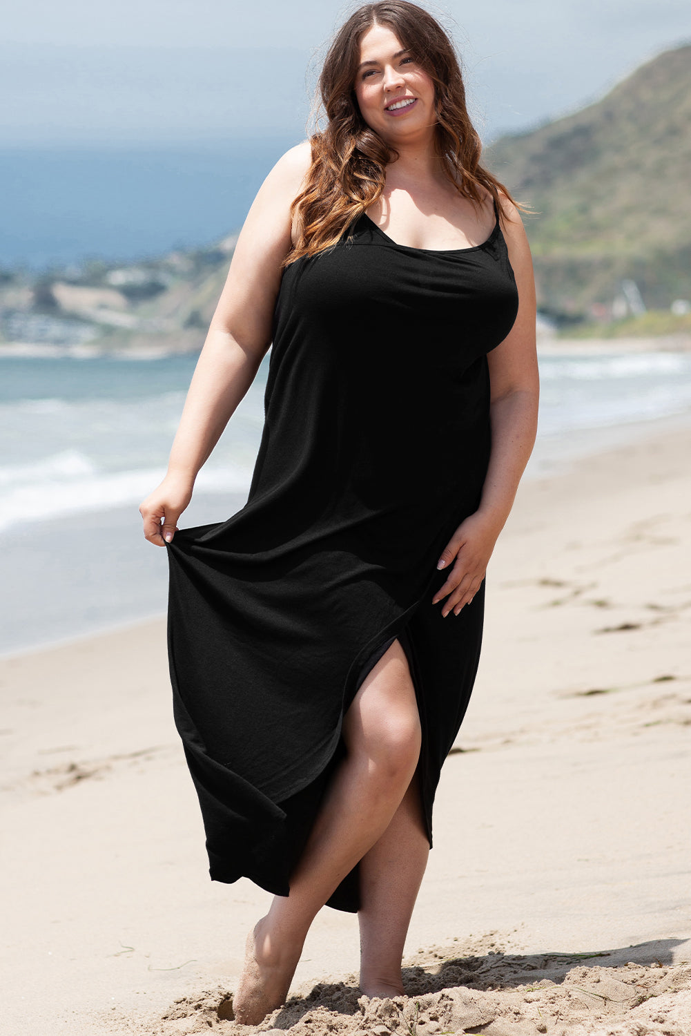 Black Spaghetti Straps Wrapped Plus Size Beach Cover Up