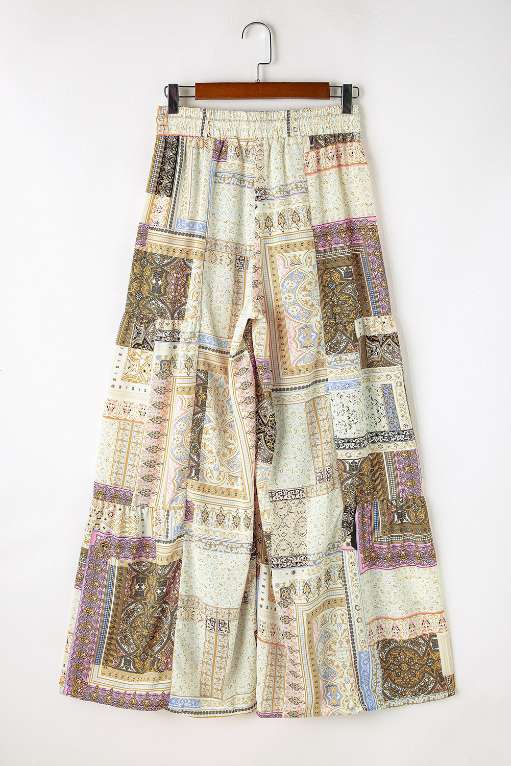 Multicolor Boho Patchwork Print Drawstring Wide Leg Pants