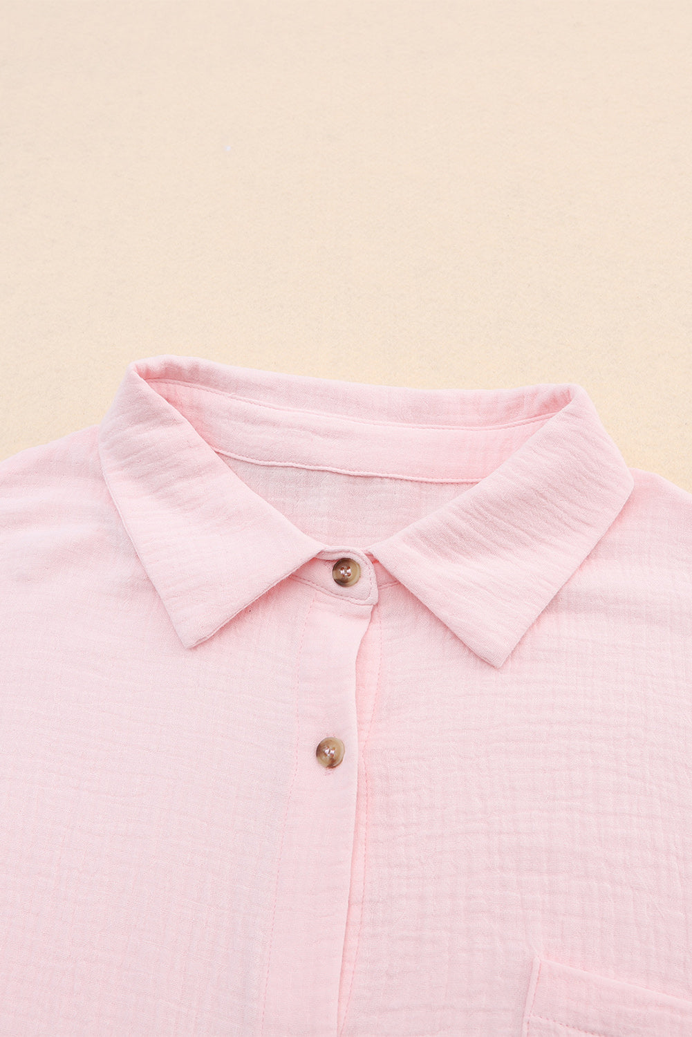 Pink Crinkle Texture Roll-tab Sleeve Shirt