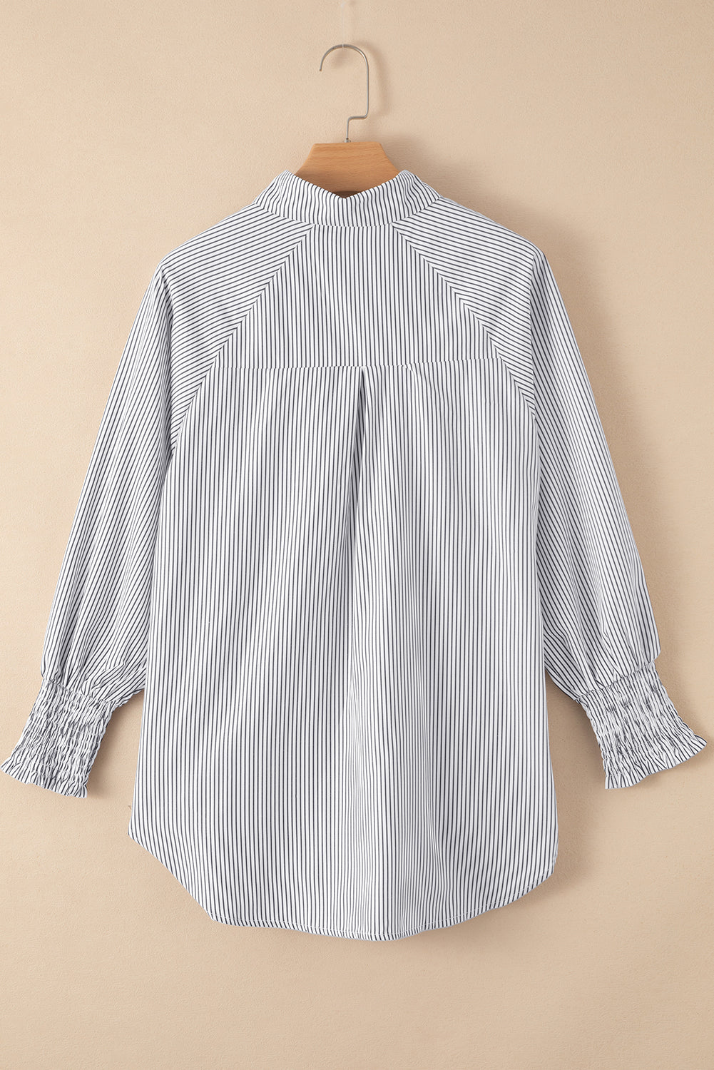 Sky Blue Smocked Cuffed Striped Boyfriend Shirt with Pocket