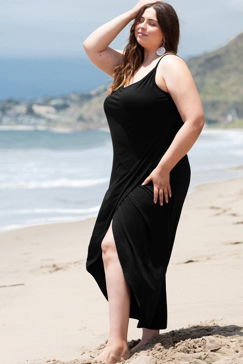 Black Spaghetti Straps Wrapped Plus Size Beach Cover Up