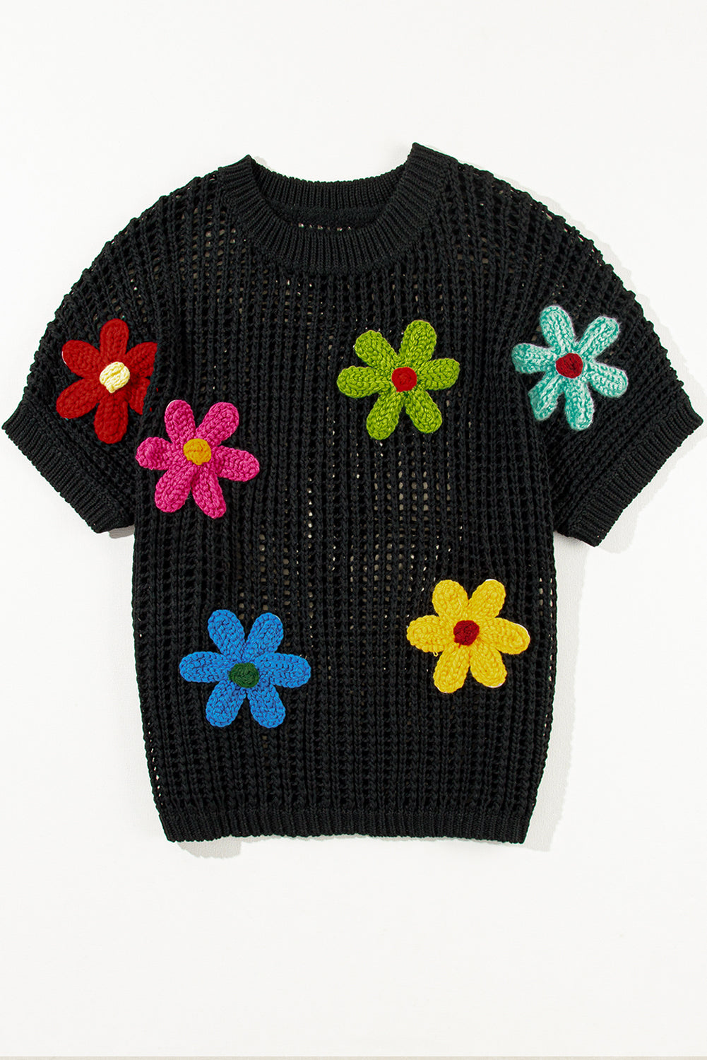 White Crochet Flower Hollow-out Sweater T Shirt