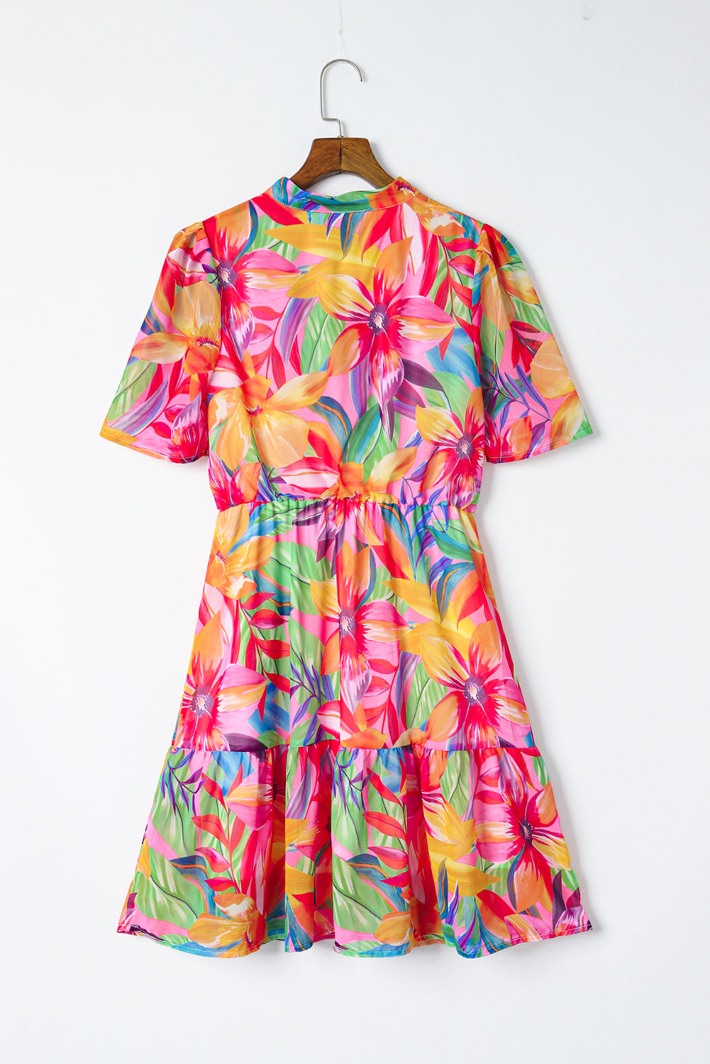 Multicolor Summer Floral Print V Neck Short Sleeve Dress